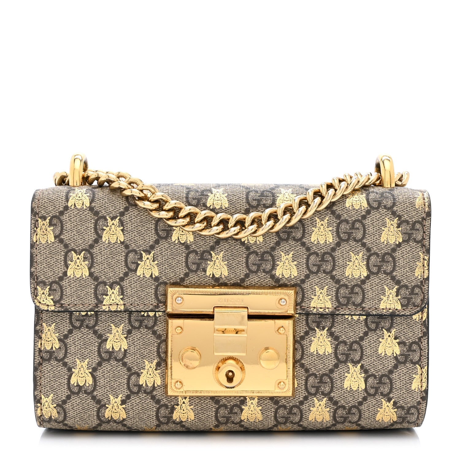 GG Supreme Monogram Bees Small Padlock Shoulder Bag Black