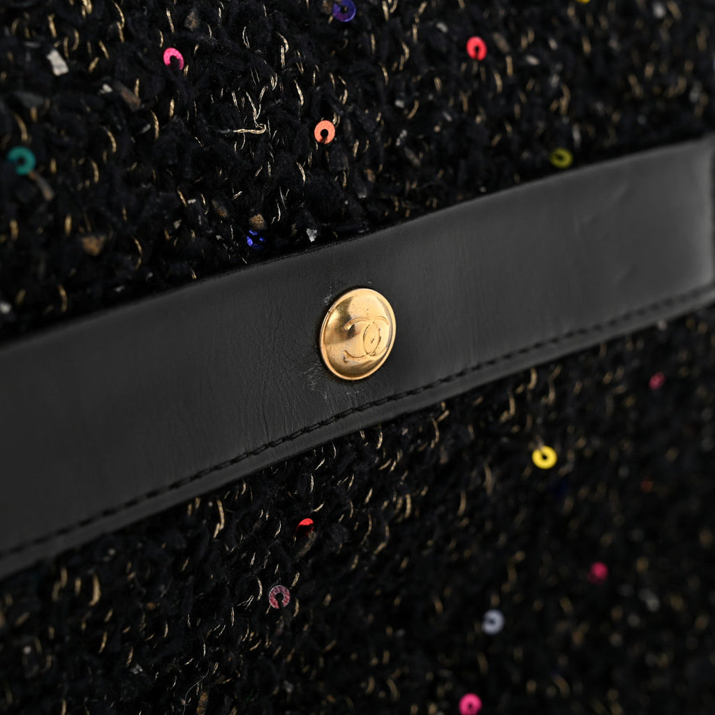Lambskin Quilted Tweed Sequin Medium Chain Flap Bag Black Multicolor