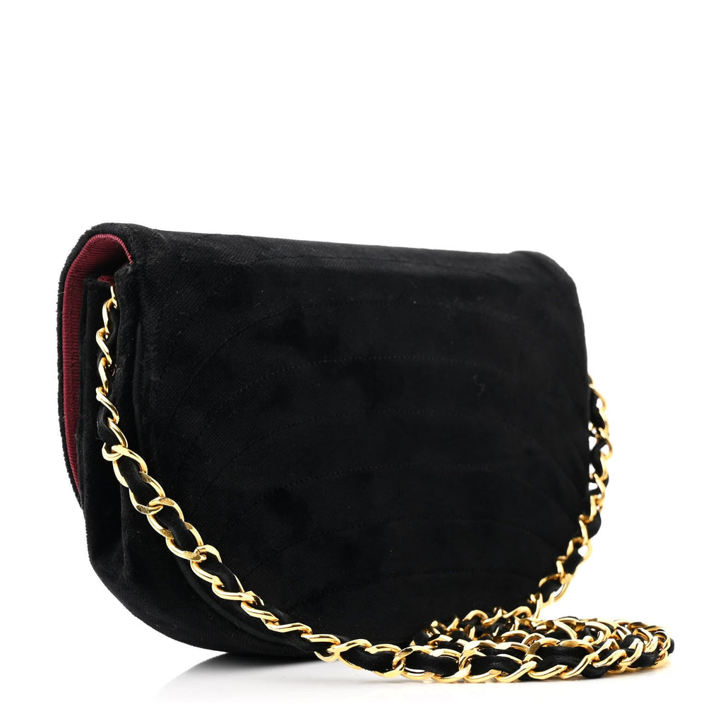 Velvet Horizontal Quilted Small Single Flap Black