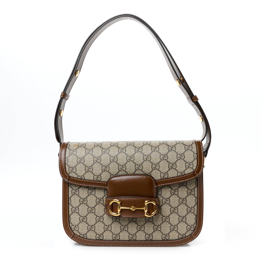 GG Supreme Monogram Horsebit 1955 Shoulder Bag Beige Brown Sugar