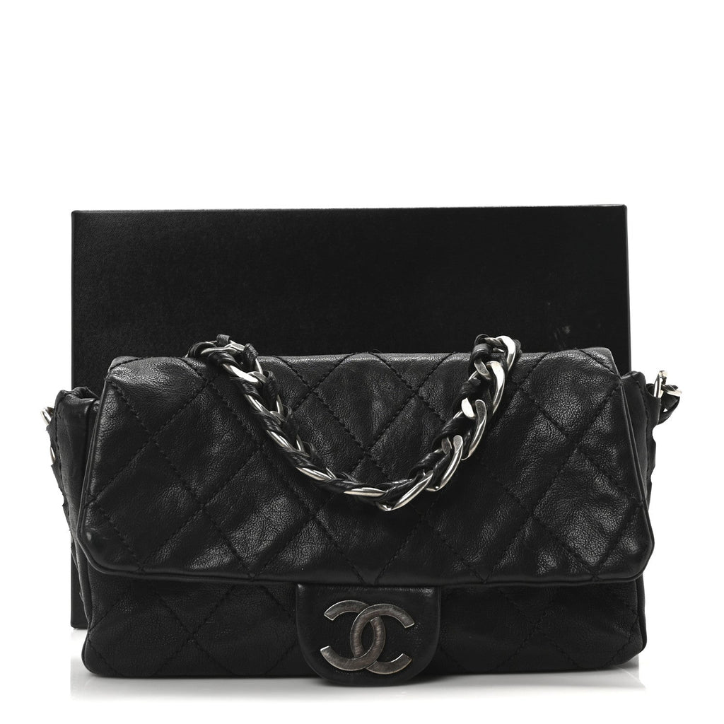 Calfskin Quilted Medium Modern Chain Flap Black