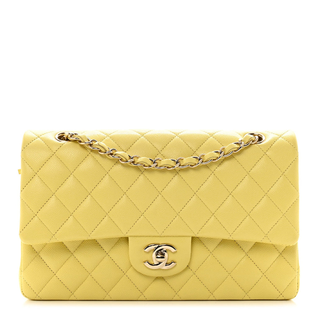 Caviar Quilted Medium Double Flap Yellow