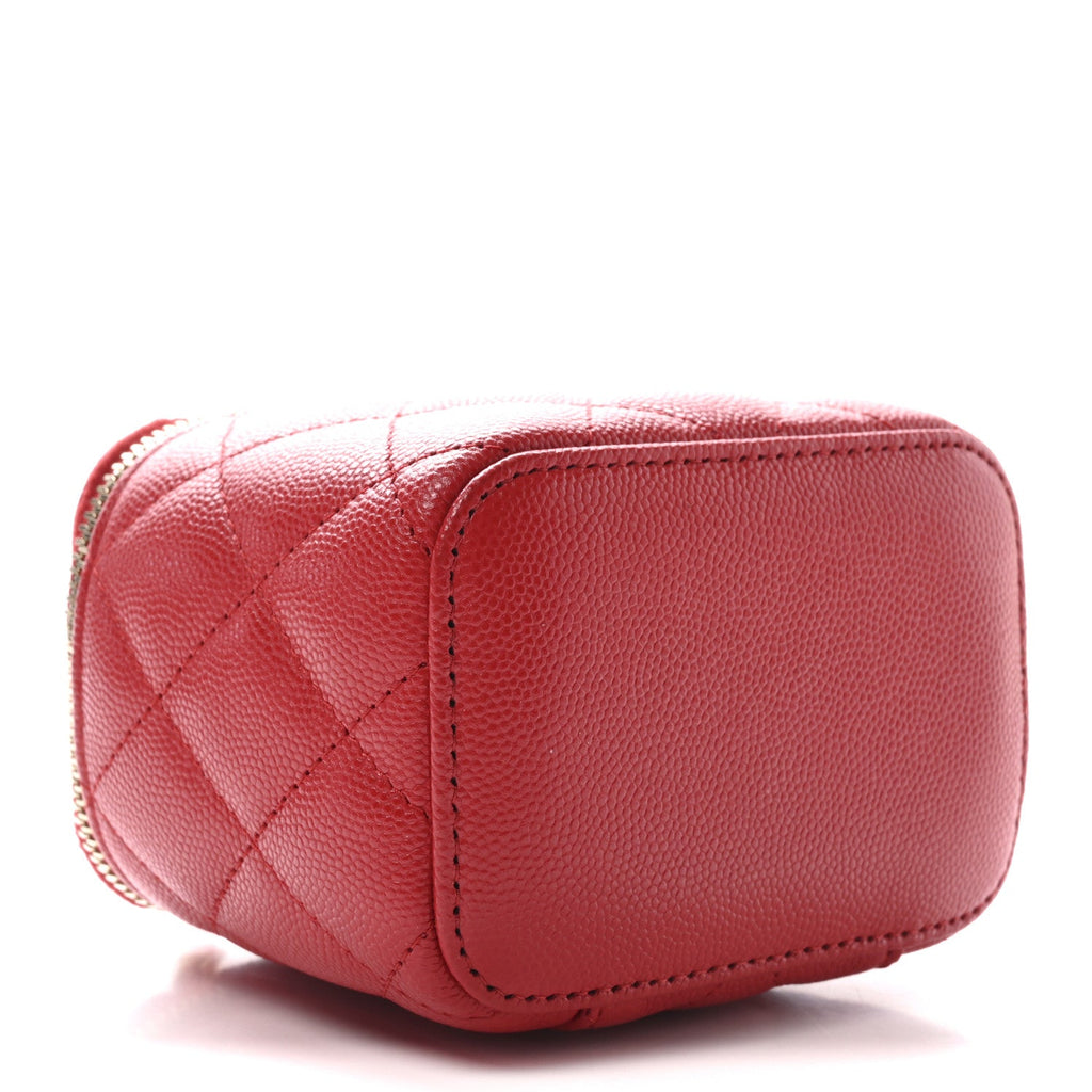 Caviar Quilted Mini Vanity Case With Chain Red