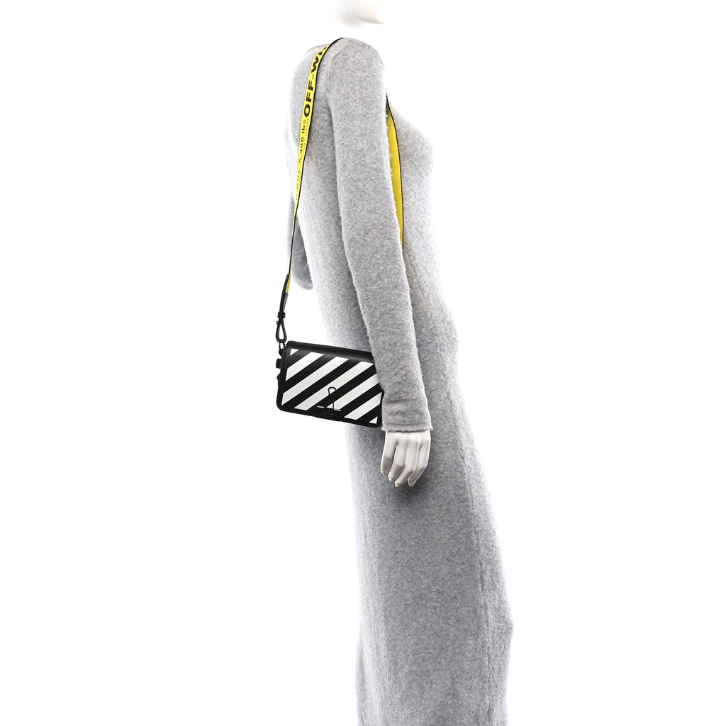 Saffiano Striped Mini Diag Binder Clip Bag Black White Yellow