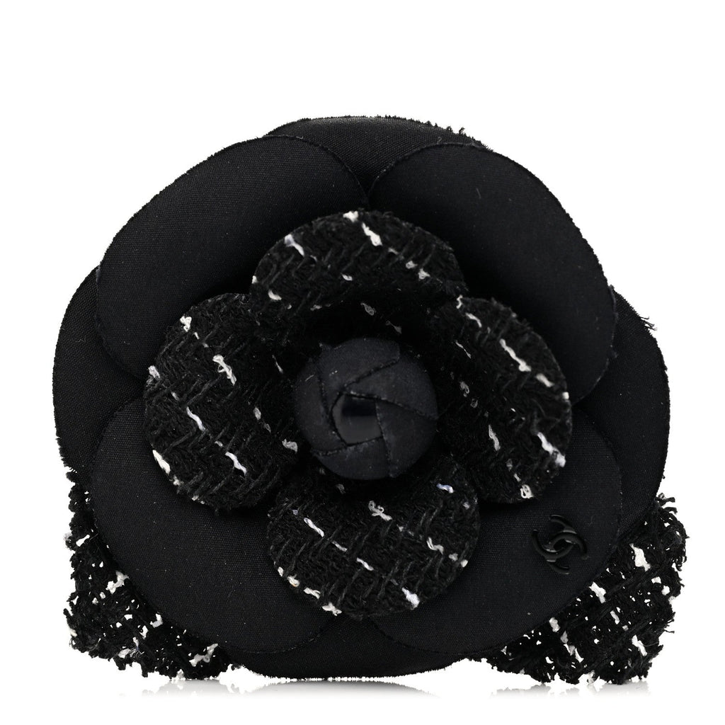 Tweed Camellia Pin Brooch Black