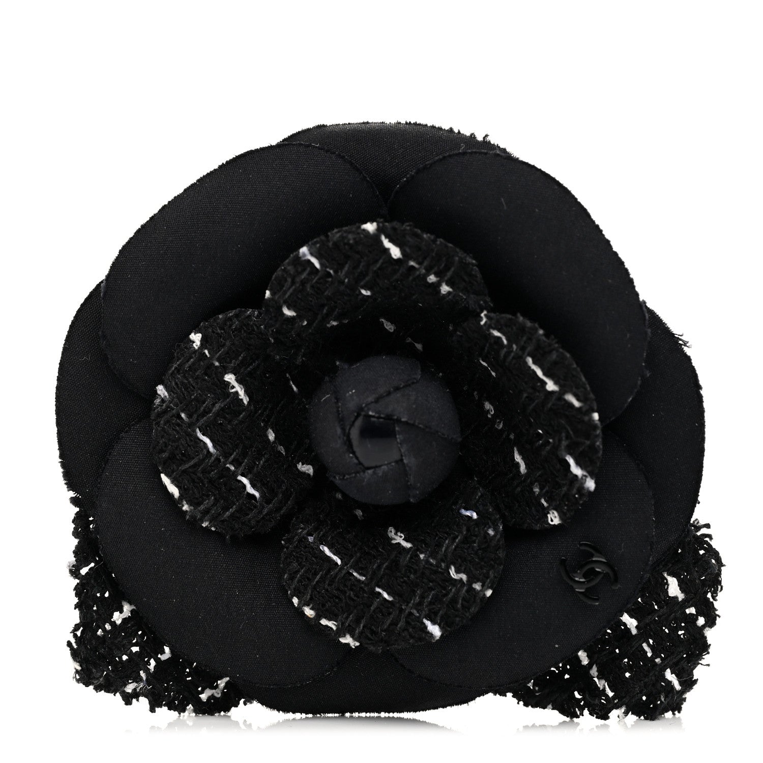 Tweed Camellia Pin Brooch Black