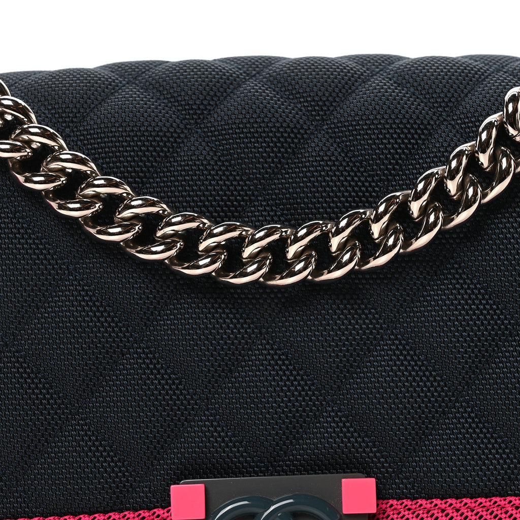 Canvas Quilted Medium Fluo Boy Flap Dark Navy Fuchsia Grey