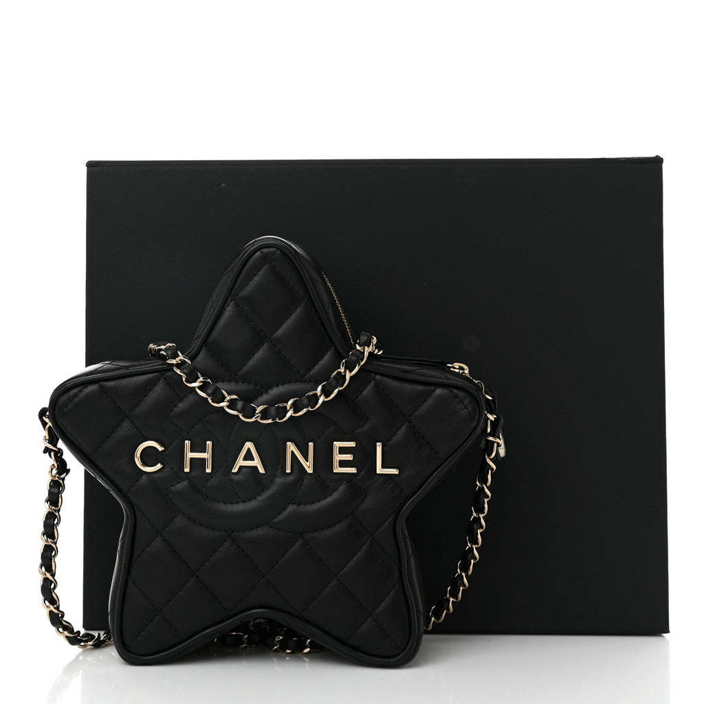 Lambskin Quilted Walk of Fame Star Bag Black