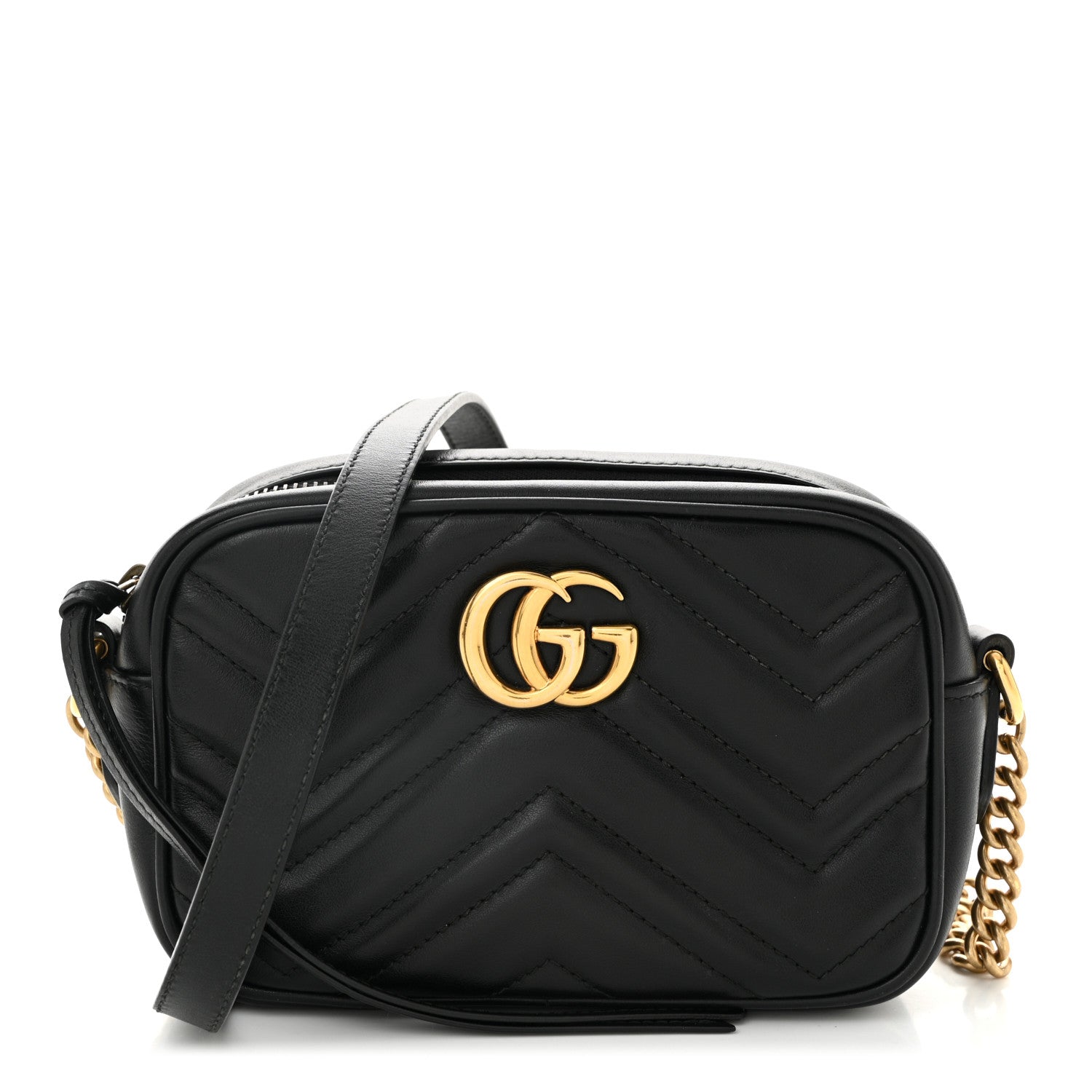 Calfskin Matelasse Mini GG Marmont Chain Shoulder Bag Black