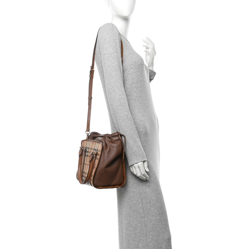 Patent Haymarket Check Small Dinton Tote Mid Camel