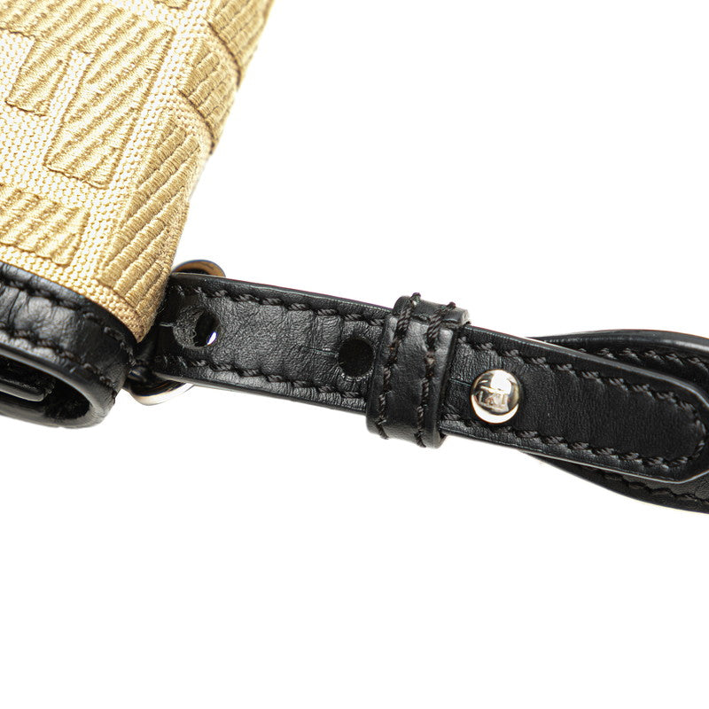 Fendi Flat Baguette Leather Canvas Shoulder Bag