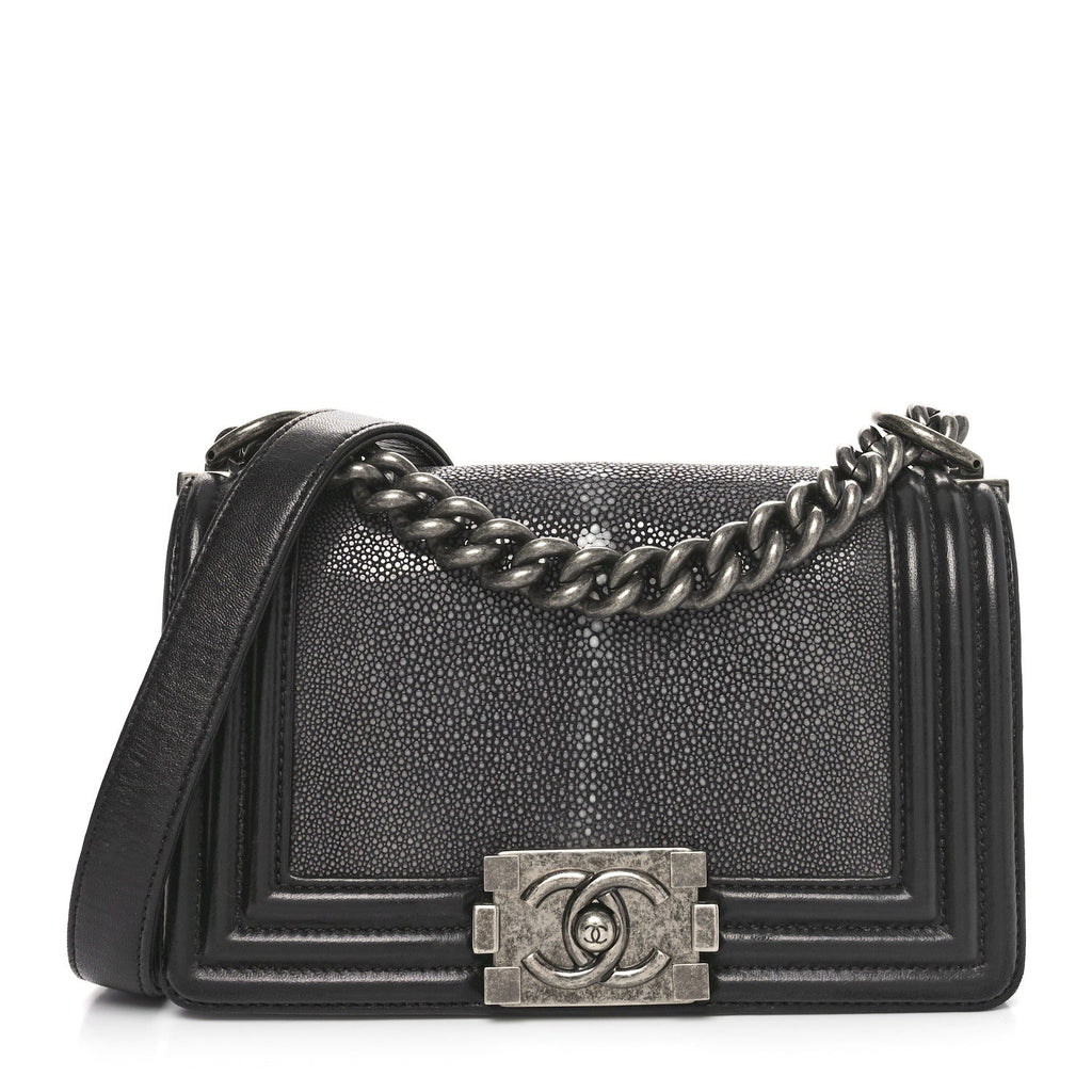 Galuchat Stingray Small Boy Flap Black Silver