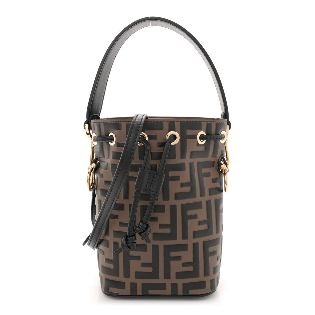 Vitello Liberty F is Fendi Bi-Color FF 1974 Embossed Mini Mon Tresor Bucket Bag Maya Black