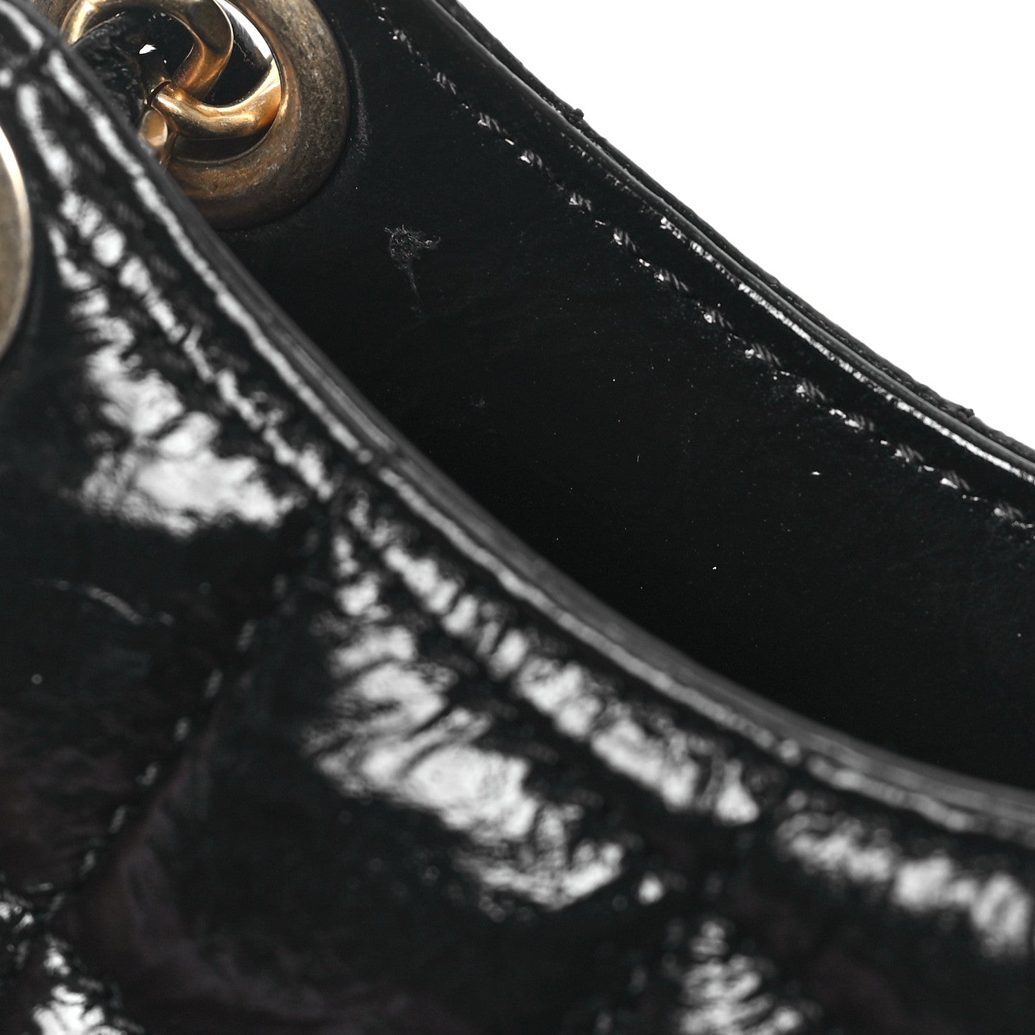 Shiny Crumpled Calfskin Quilted Small Wavy CC Hobo Black