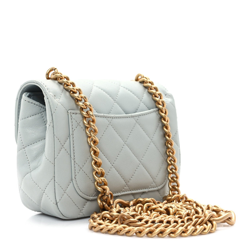 Grained Calfskin Quilted Flap Light Blue
