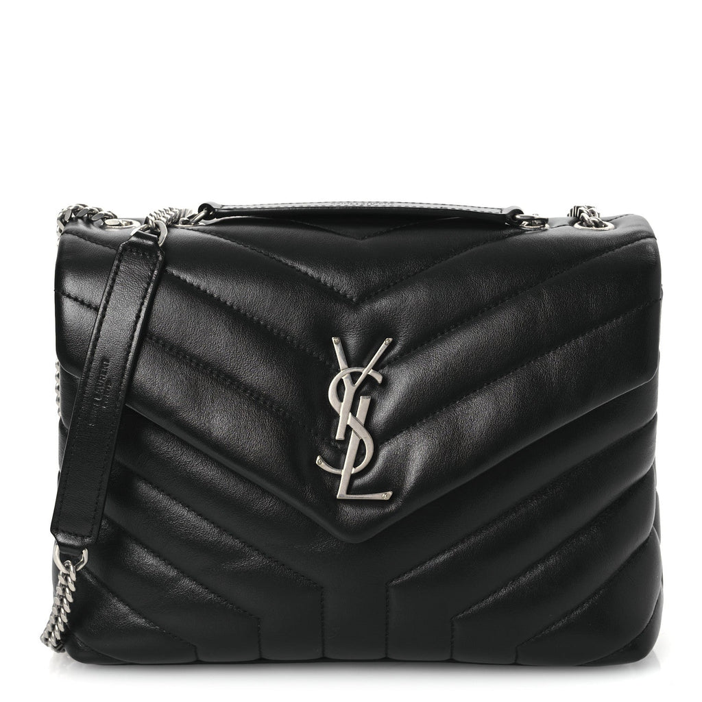 Calfskin Y Quilted Monogram Small Loulou Chain Satchel Black
