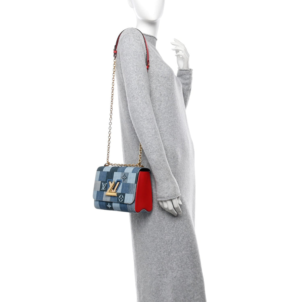 Denim Damier Monogram Twist Shoulder Bag MM Blue Rouge