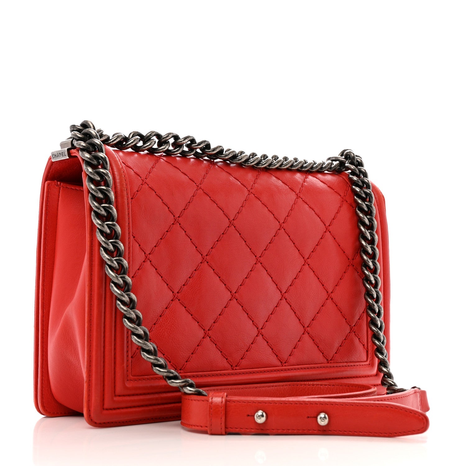 Calfskin Double Stitch New Medium Boy Flap Red