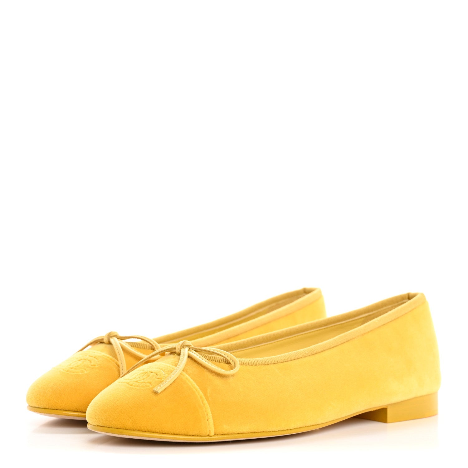 Velvet Cap Toe Ballerina Flats 37 Yellow