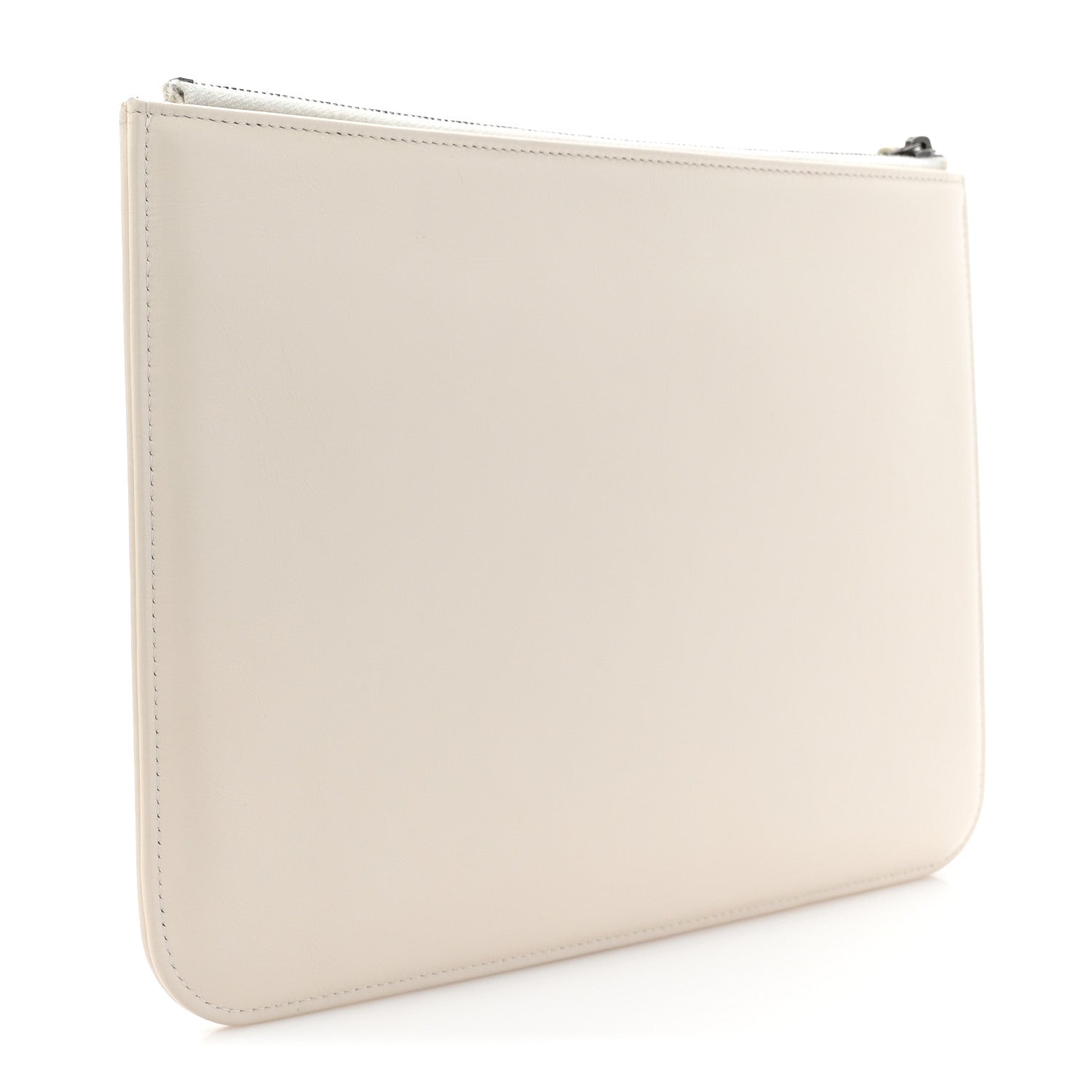 Shiny Calfskin Crystal Pearl Logo Cosmetic Case White
