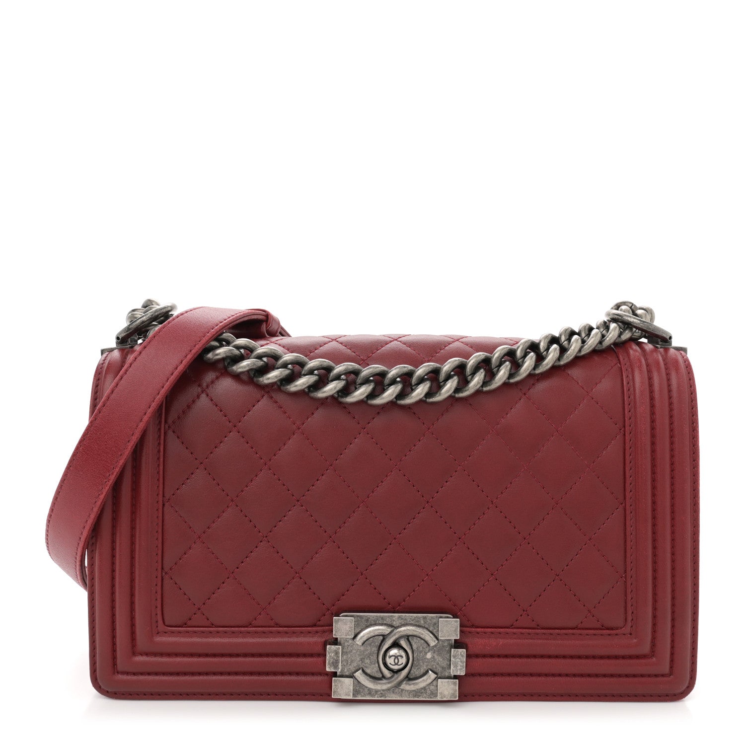 Lambskin Quilted Medium Boy Flap Red