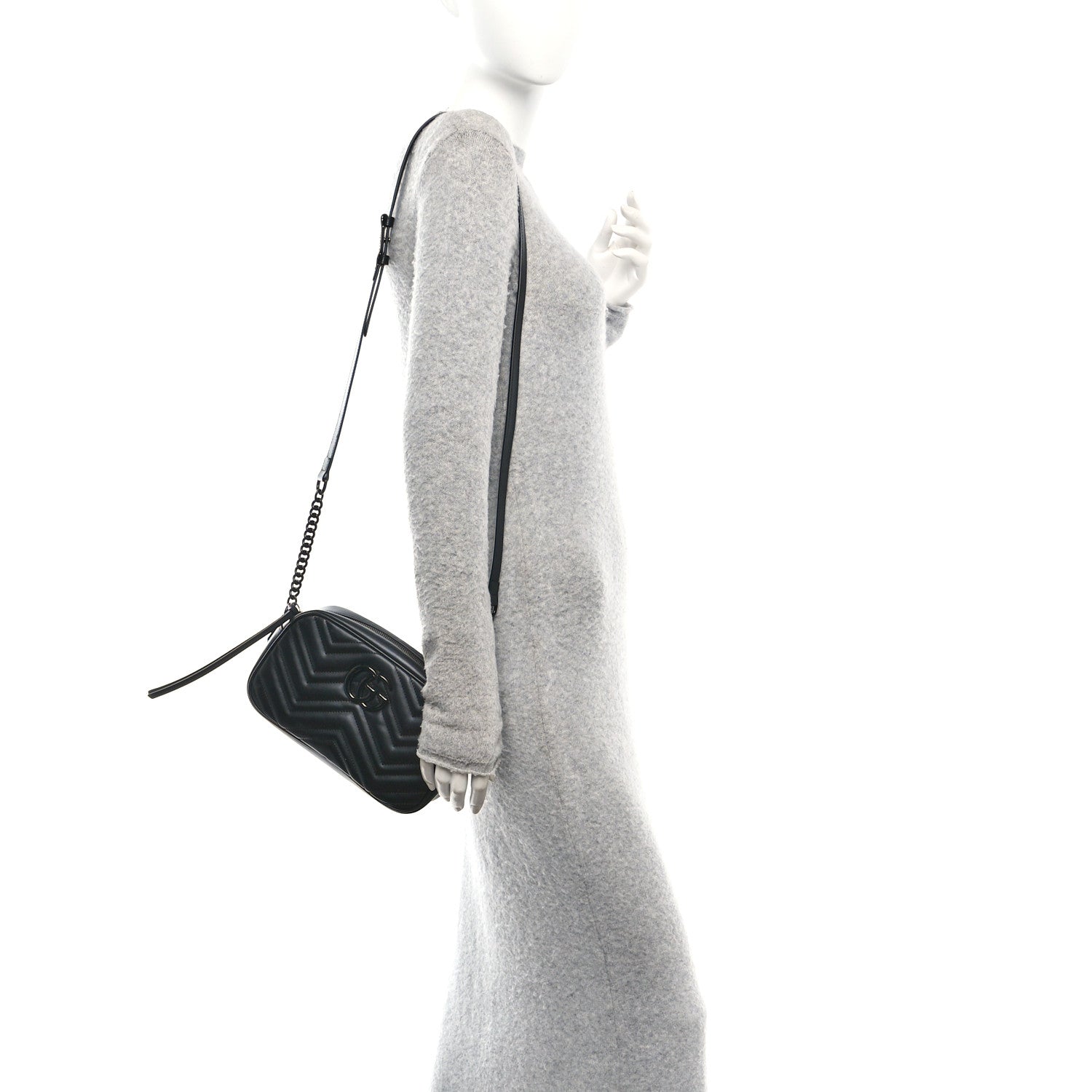 Calfskin Matelasse Monochrome Small GG Marmont Chain Shoulder Bag Black