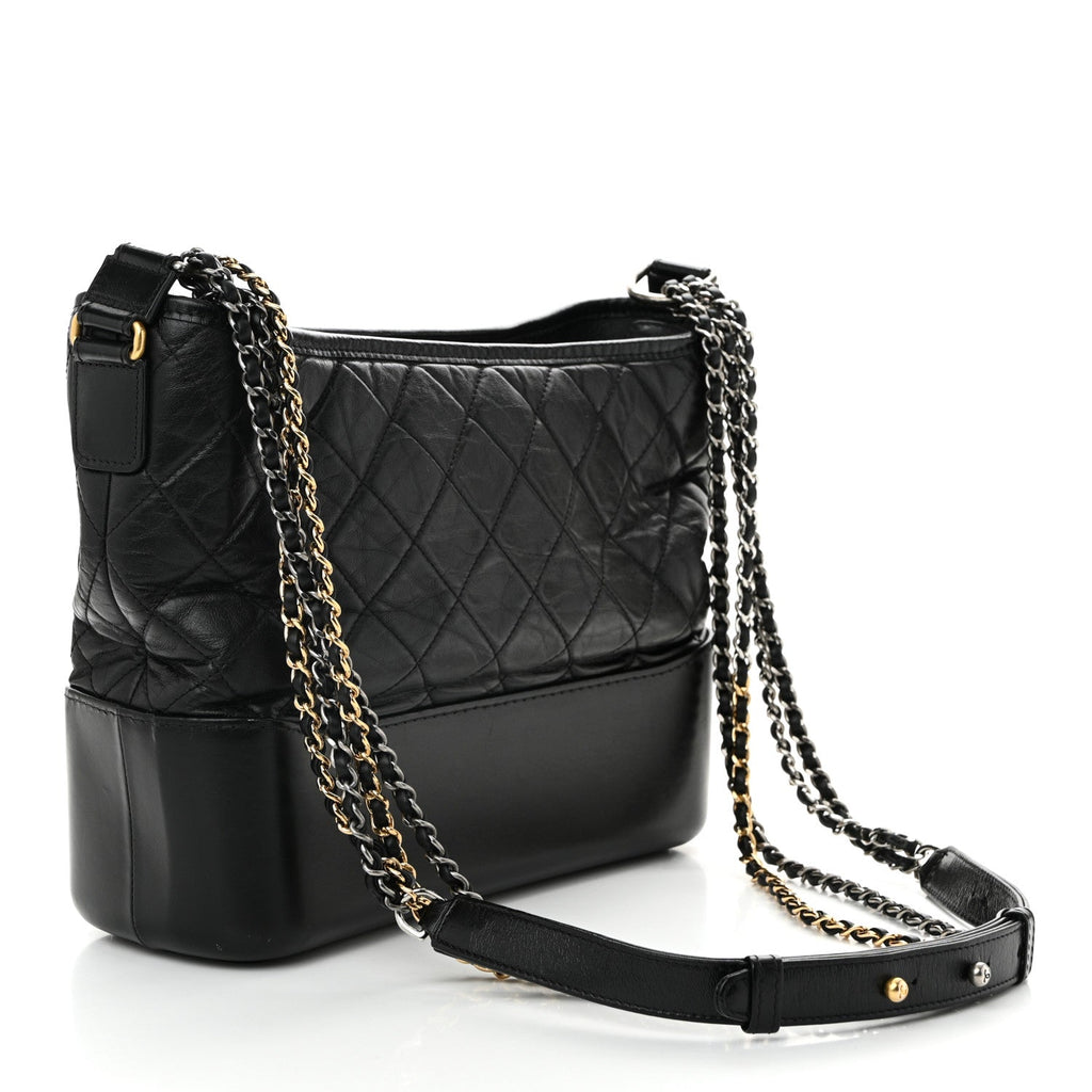 Aged Calfskin Quilted Medium Gabrielle Hobo Black