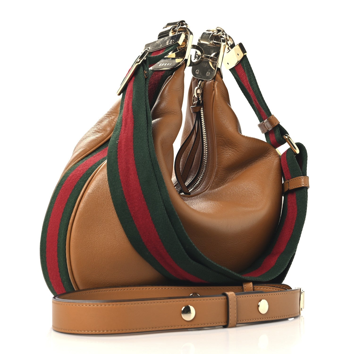 Aria Calfskin Web Large Attache Shoulder Bag Dark Orange