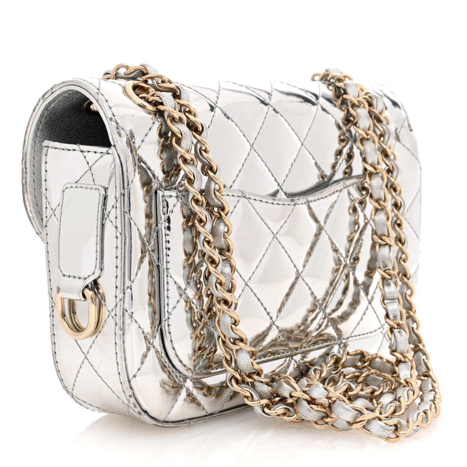 Mirror Calfskin Metallic Calfskin Quilted Hollywood Boulevard Mini Flap With Star Coin Purse Silver