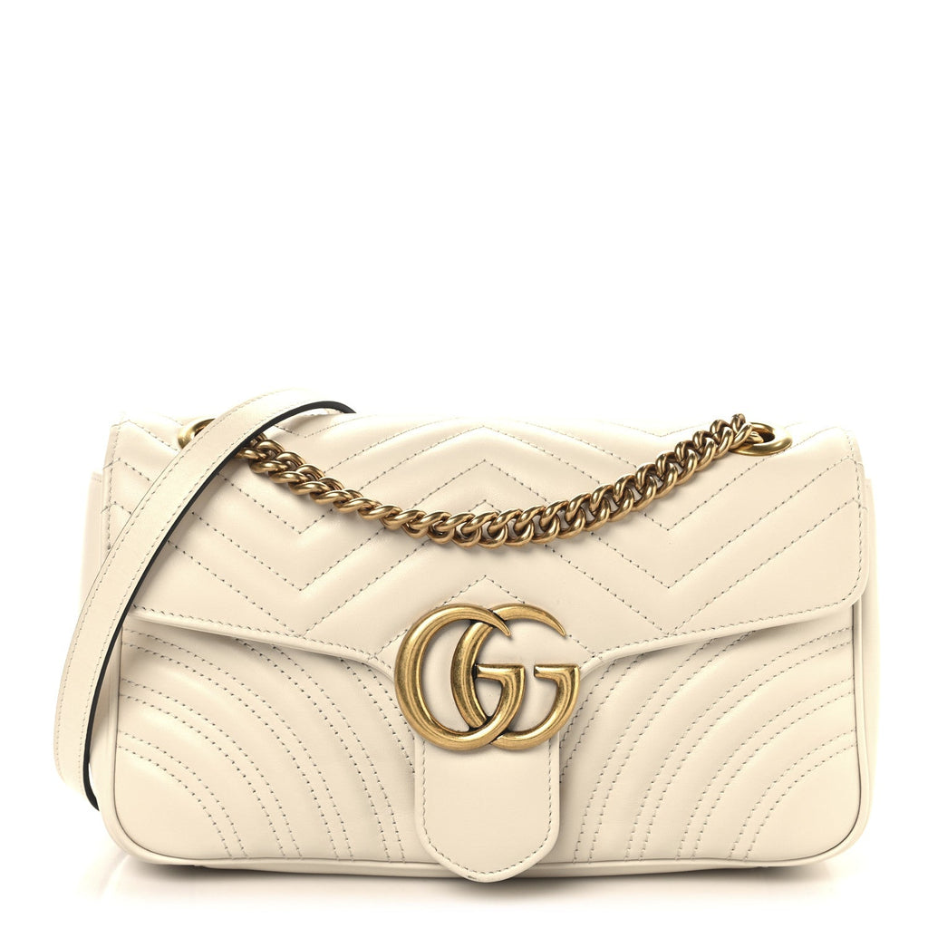 Calfskin Matelasse Small GG Marmont Shoulder Bag White
