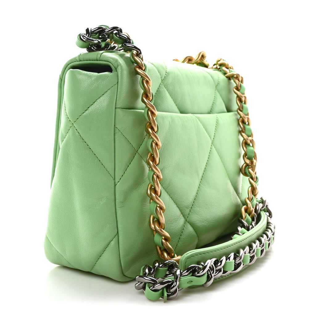 Goatskin Quilted Medium Chanel 19 Flap Green