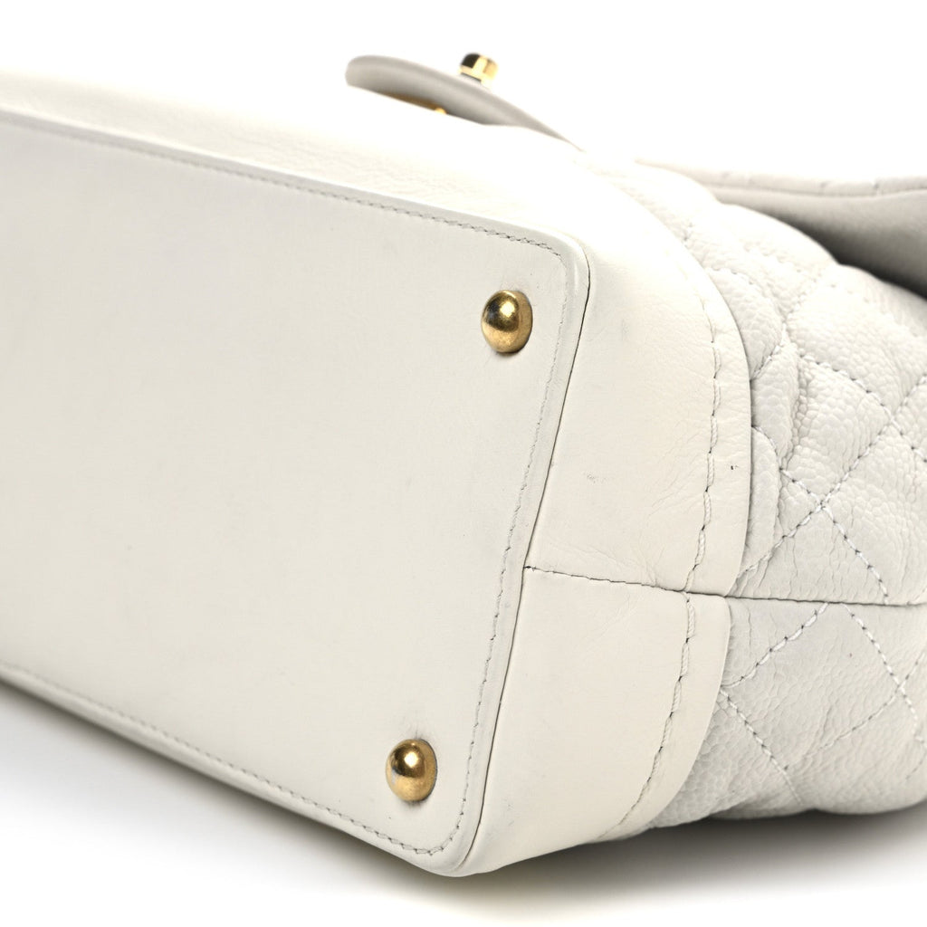 Iridescent Caviar Quilted Medium Globe Trotter Flap White