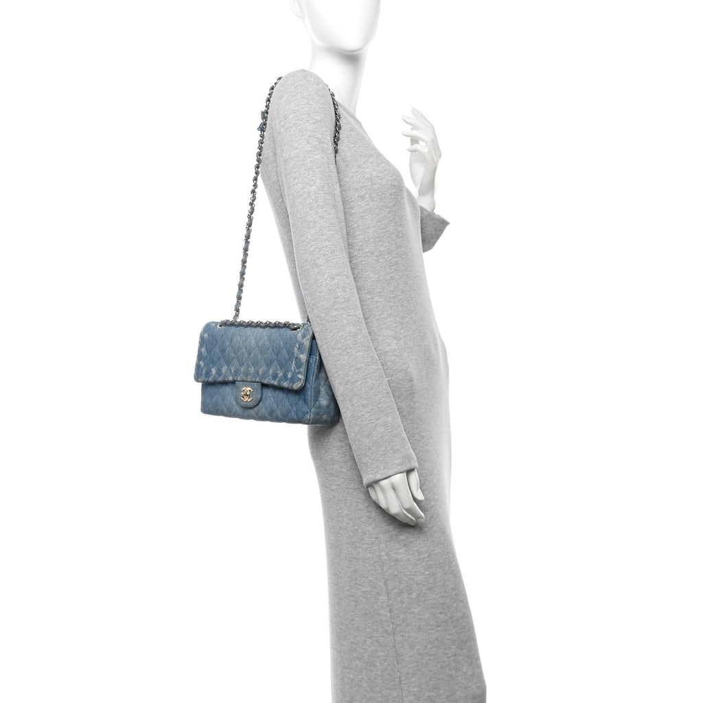 Denim Quilted Medium Double Flap Blue