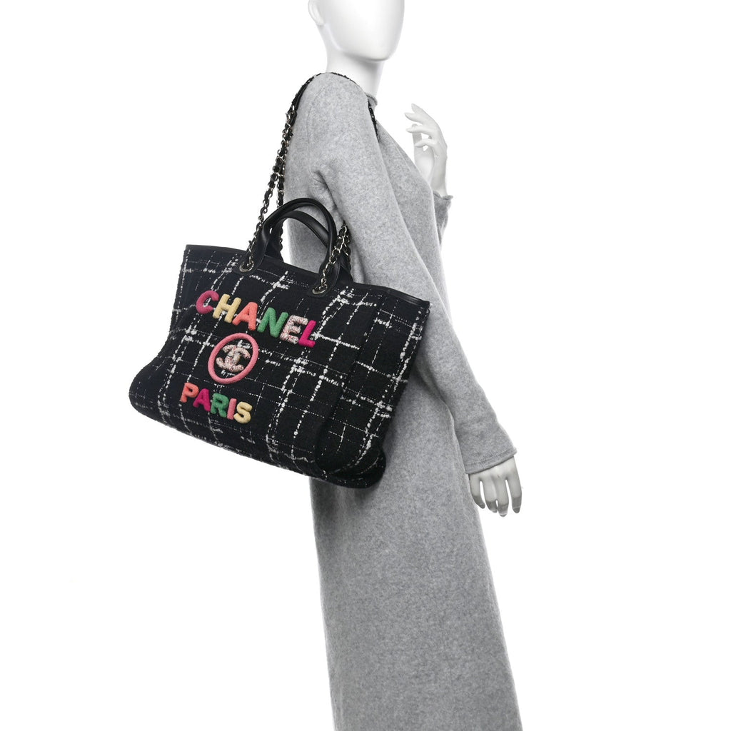 Tweed Medium Deauville Tote Black White Multicolor