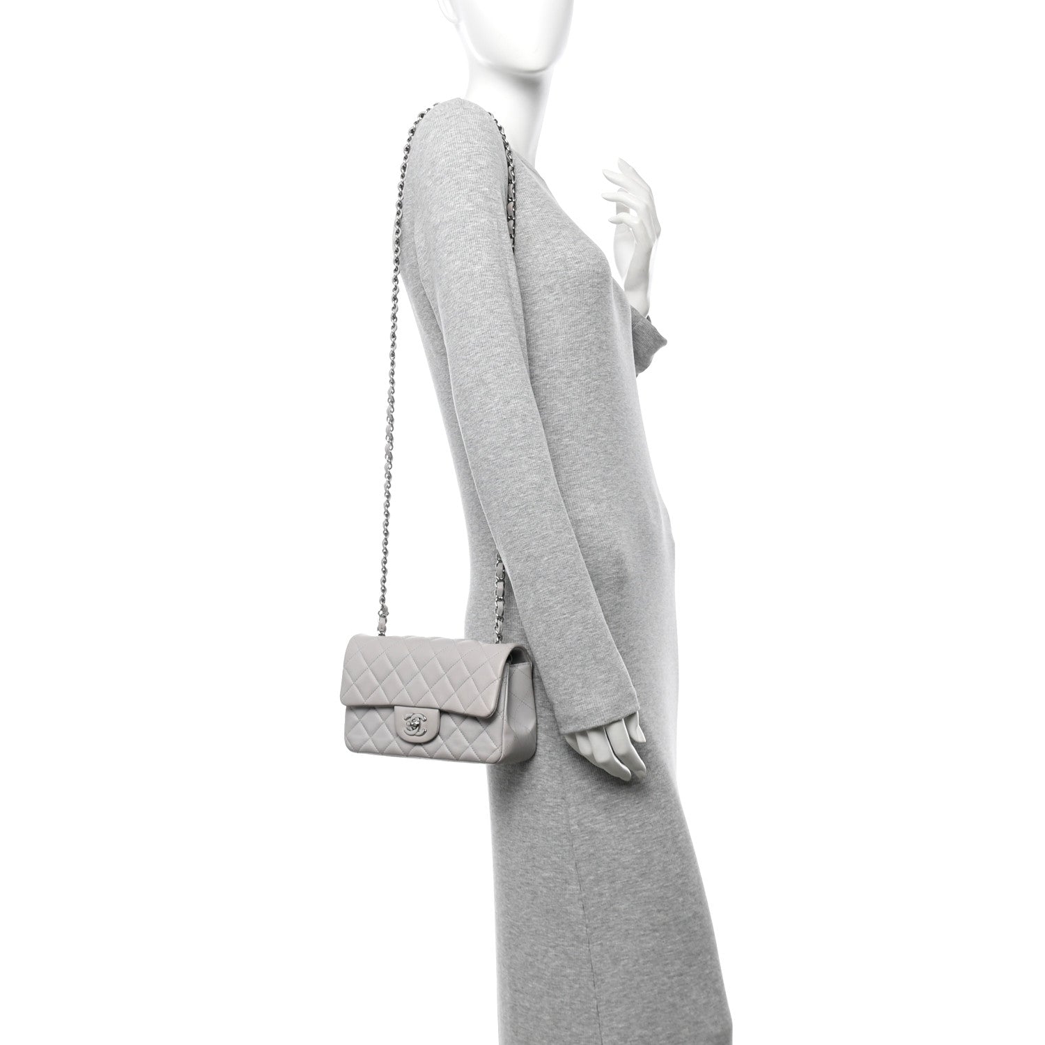 Lambskin Quilted Mini Rectangular Flap Grey