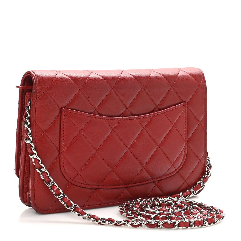 Lambskin Quilted Wallet On Chain WOC Red