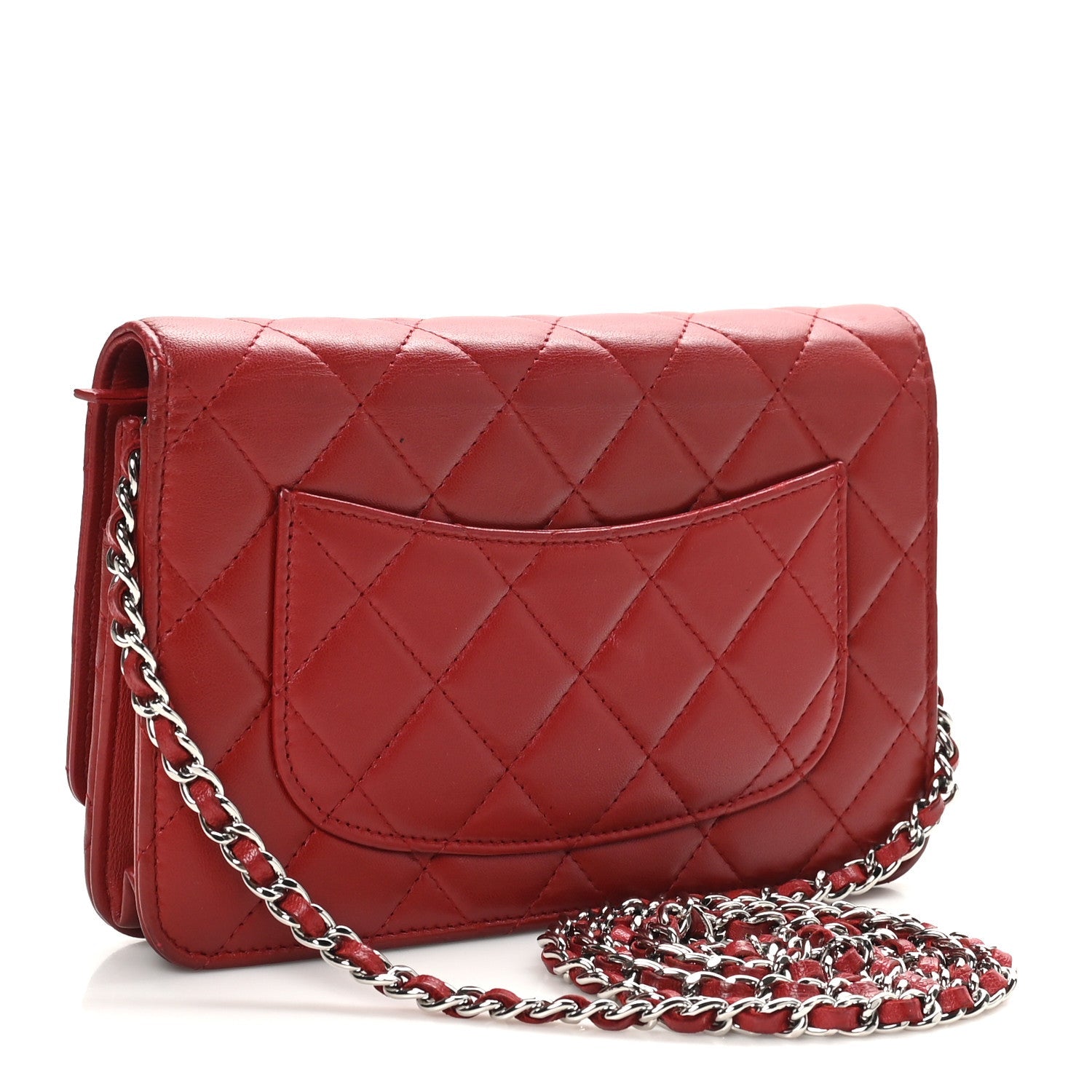 Lambskin Quilted Wallet On Chain WOC Red