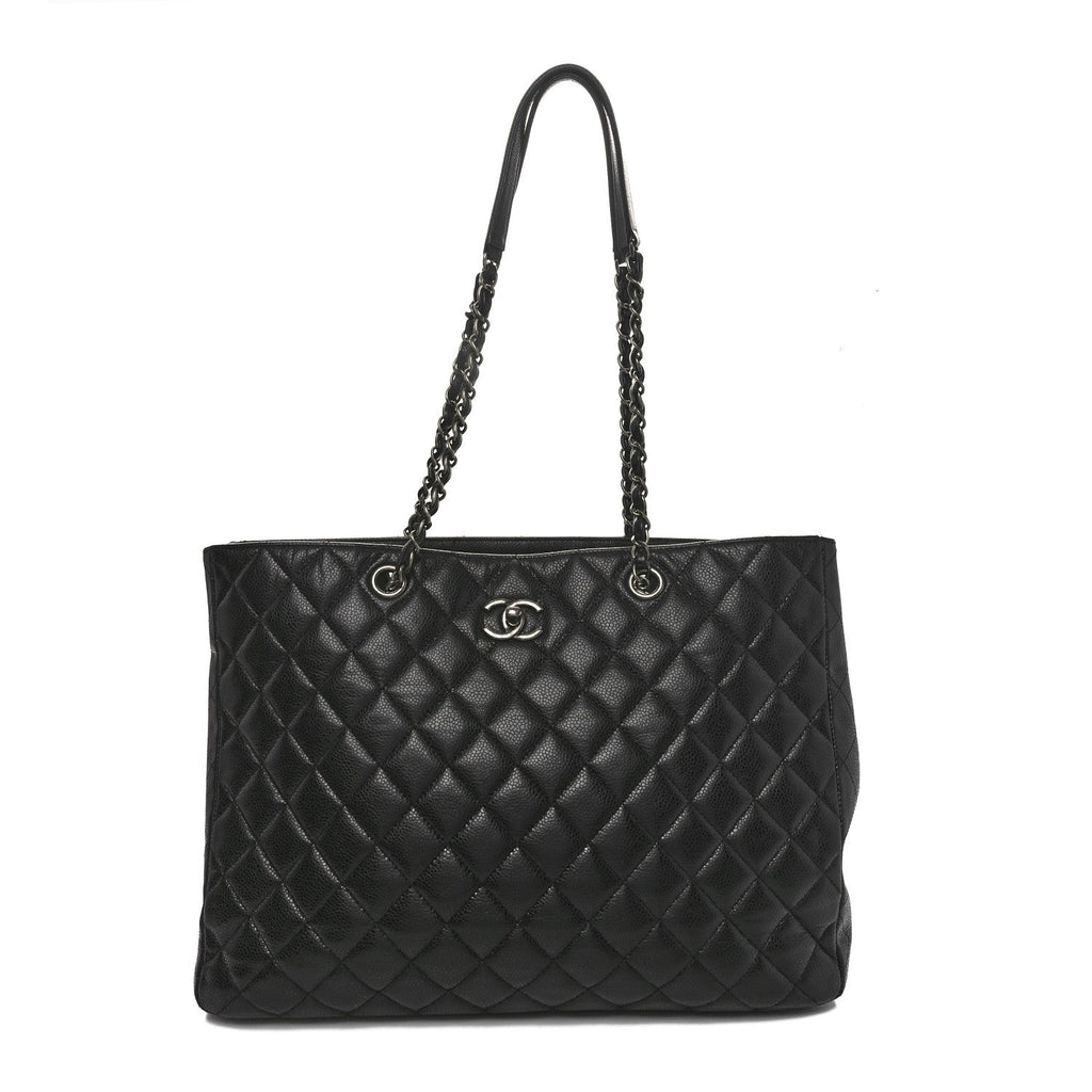 Caviar Quilted Large Shopping Tote Black