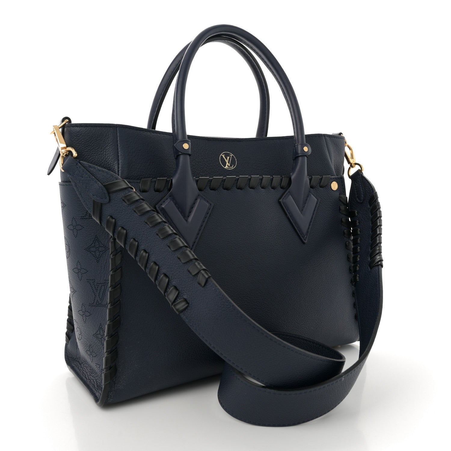Calfskin Mahina Braided On My Side MM Navy Blue