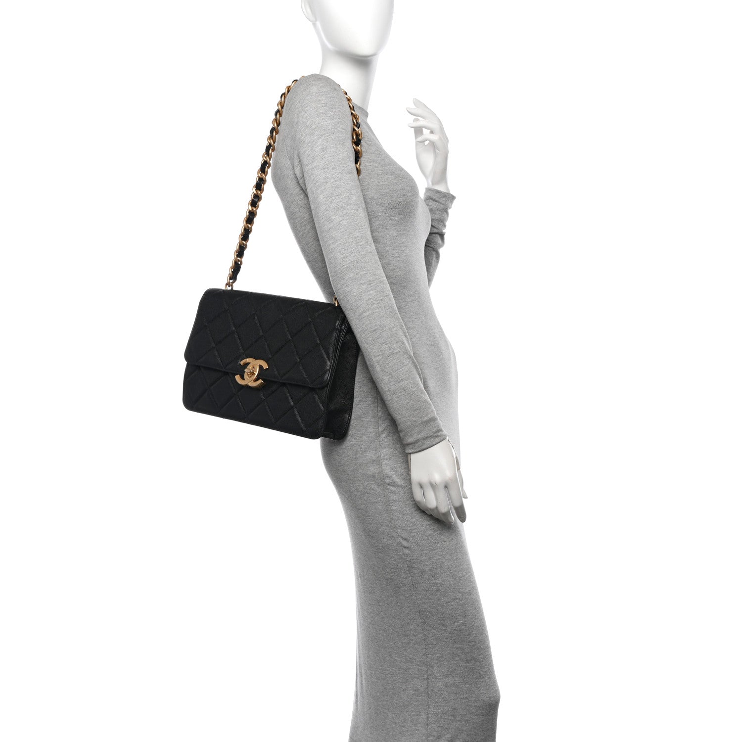 Caviar Quilted CC Large Flap Black