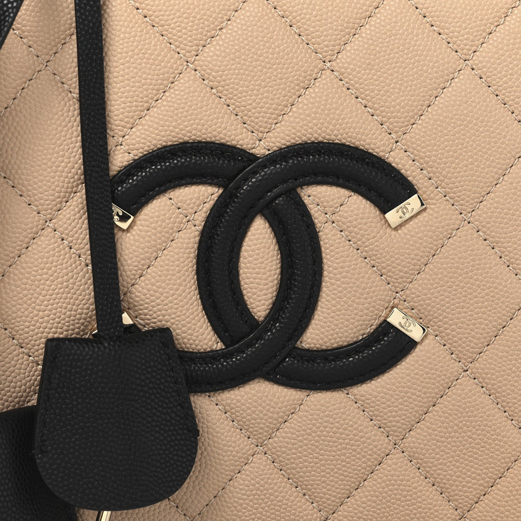 Caviar Quilted Medium CC Filigree Vanity Case Beige Black