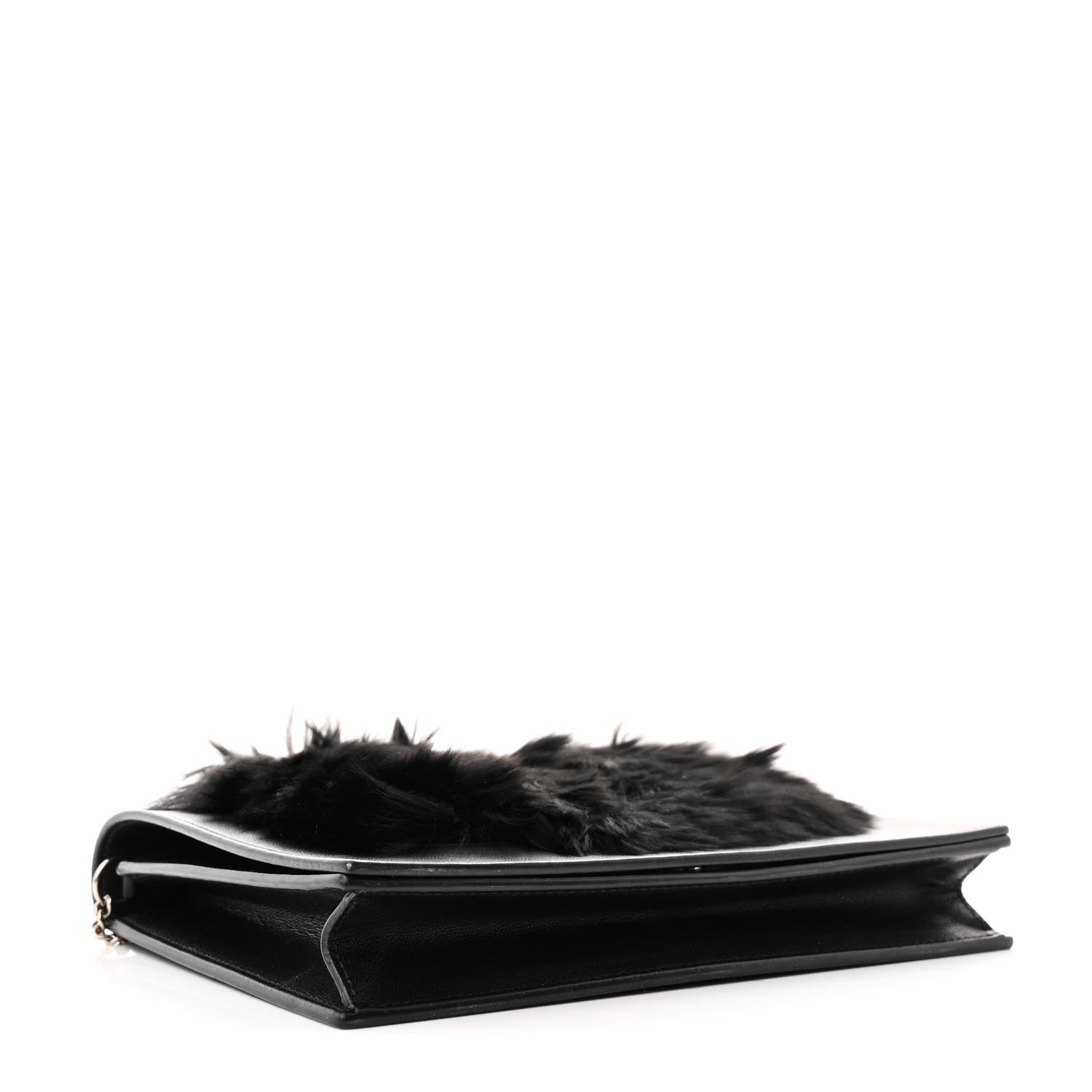 Smooth Lambskin Fur Frame Evening Chain Clutch Black