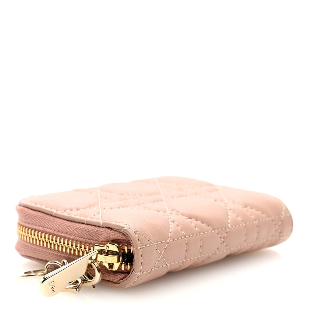 Lambskin Cannage Small Lady Dior Voyageur Coin Purse Rose Des Vents