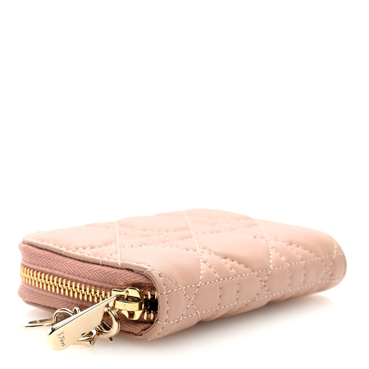 Lambskin Cannage Small Lady Dior Voyageur Coin Purse Rose Des Vents