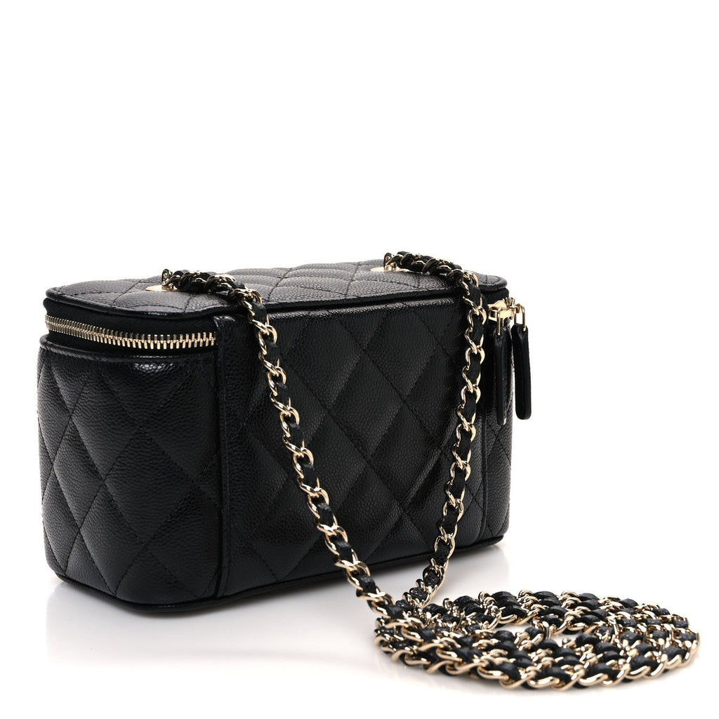 Caviar Quilted Small Vanity Case With Chain Black