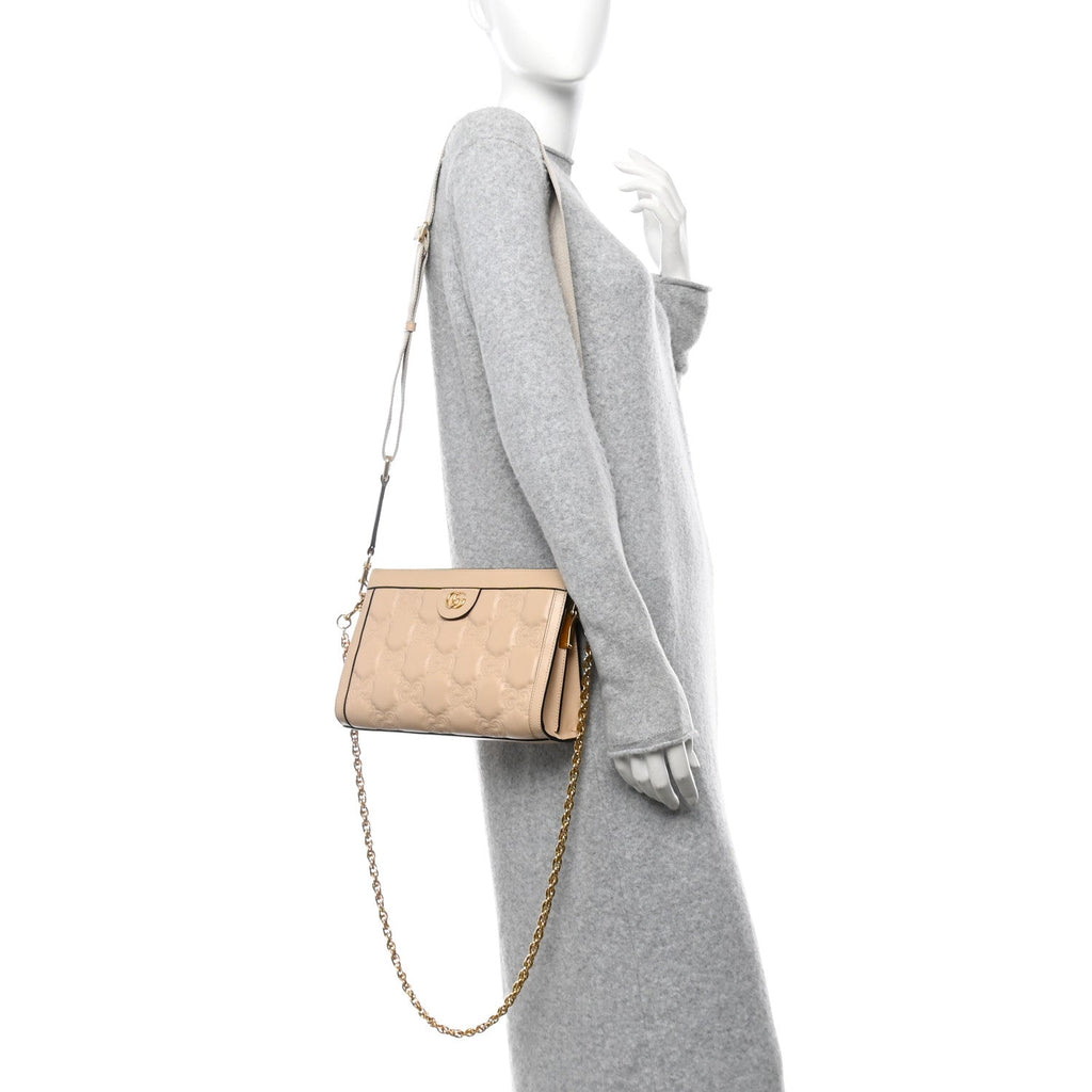 Calfskin GG Matelasse Small Slim Chain Shoulder Bag Naturale