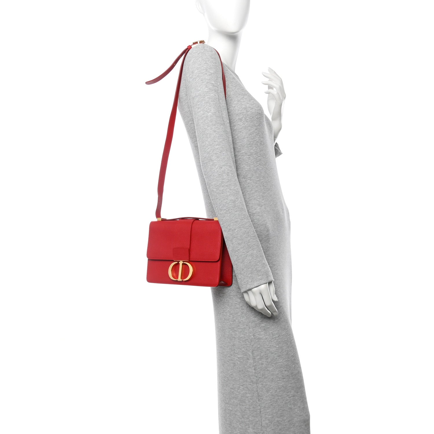Grained Calfskin 30 Montaigne Flap Bag Red
