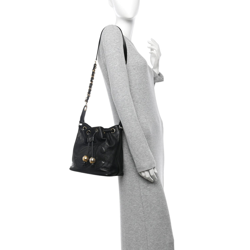 Caviar CC Chain Mini Drawstring Bag Black