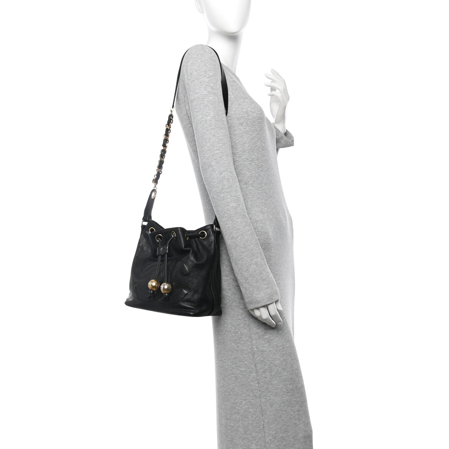 Caviar CC Chain Mini Drawstring Bag Black
