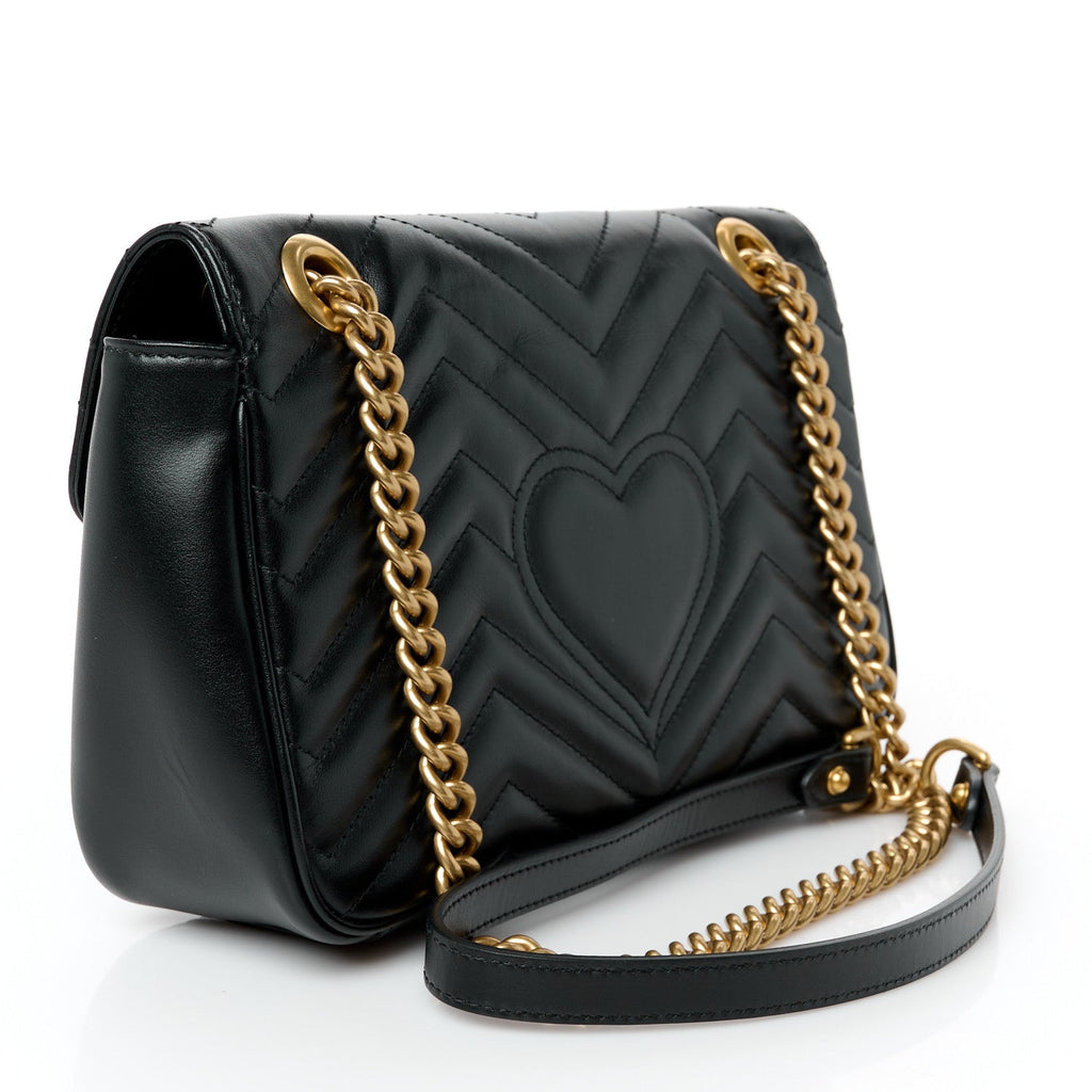 Calfskin Matelasse Small GG Marmont Shoulder Bag Black